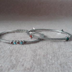 Pair of RJ Graziano CN Stacking Bracelets, Silver w/Coloured Stones